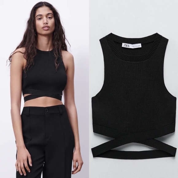 Zara Tops - Zara Cut Out Black Rib Knit Crop Top